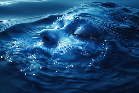 3d rendering of a human face floating in the blue water.の写真素材