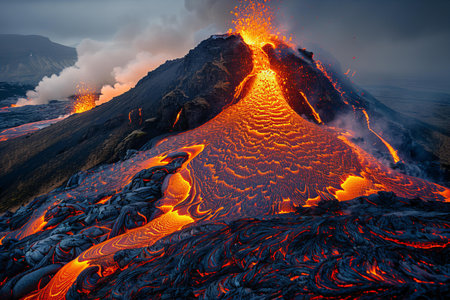 Volcanic eruption of Mount Bromo, East Java, Indonesia