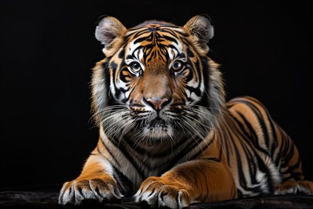 Portrait of a tiger on a black background. Studio shot.の写真素材