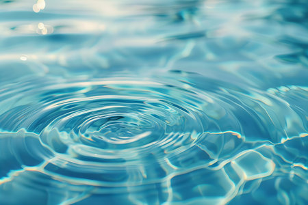 close up of water ripples in blue swimming pool with copy space
