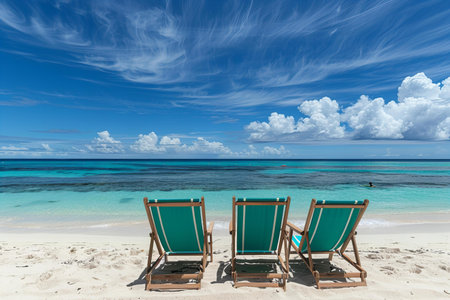 tropical beach in Maldives with few palm trees and blue lagoon
