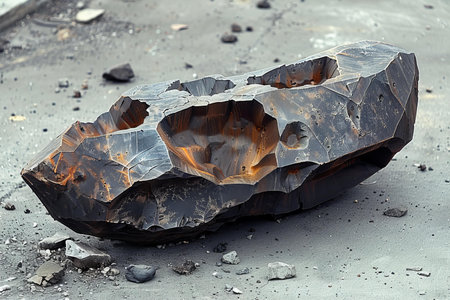Large piece of stone on the black volcanic sand. Close-up.の写真素材
