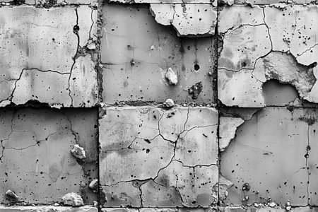 Abstract background of old cracked concrete wall. Black and white photo.