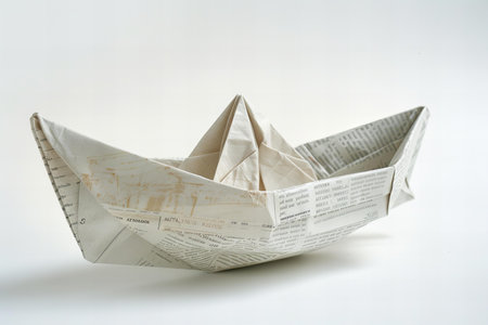 Paper boat on a white background. Paper boat on a white backgroundの写真素材