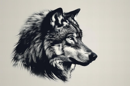 Wolf head. Black and white illustration of a wolf's face.の写真素材