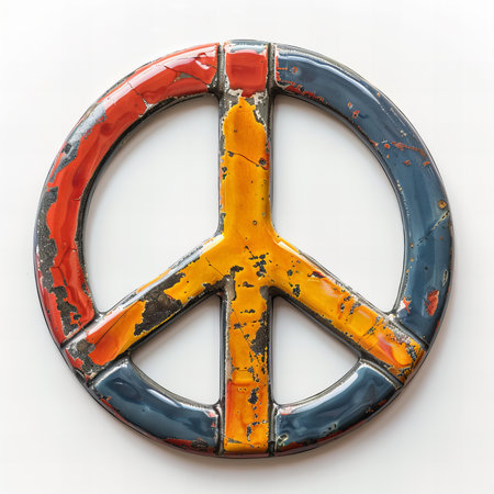 Plastic peace symbol on white background. 3d rendering. Computer digital drawing.の写真素材