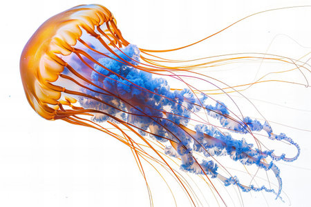 jellyfish in the water on a white background close-upの写真素材