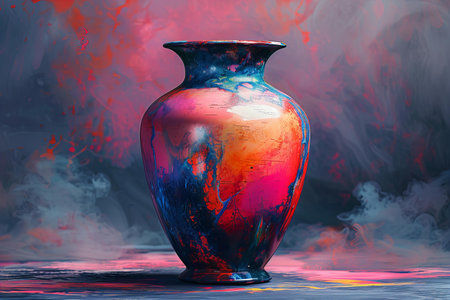 Colorful vase on a dark background. 3D rendering.の写真素材