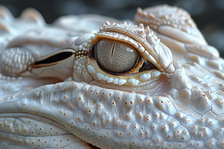 Close-up of a crocodile's eye on a black backgroundの写真素材