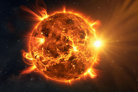 Solar System. Solar system in space. Sun and planet. 3D renderingの写真素材