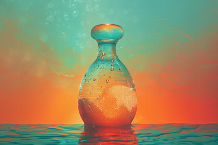 Orange in a glass vase floating in the water. 3d renderingの写真素材