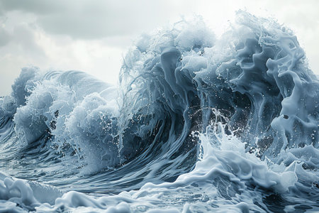 Blue ocean wave with white splashes and ripples. 3d illustration
