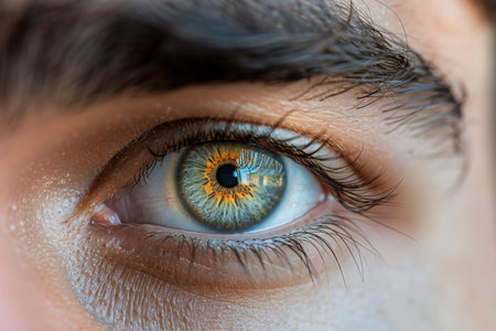 Close-up of a woman's blue eye. Selective focus.
