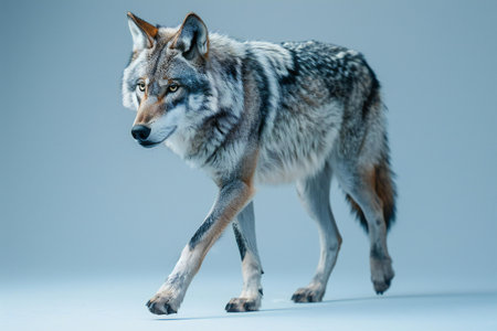 Canis lupus, also known as the grey wolf on blue background