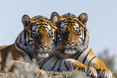 Two tigers in the wild.