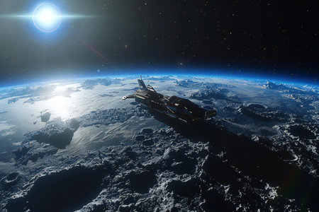 View of space on planet Earth during sunrise 3D rendering