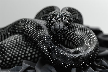 Black snake on a black background. 3d rendering, 3d illustration.