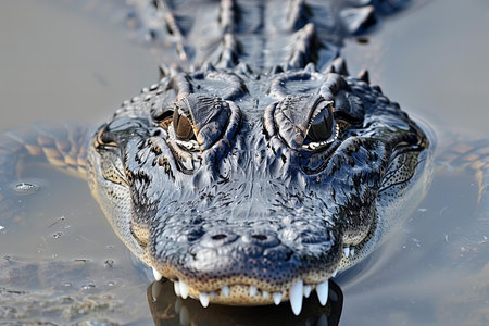 Alligator in the swamp, close-up portrait of a crocodileの写真素材