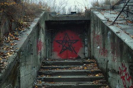 Abandoned military bunker with graffiti on the walls. Kiev, Ukraine