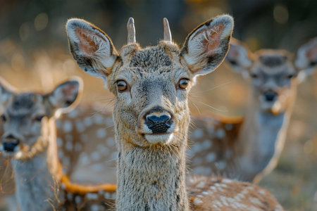 Fallow deer in the morning sun, close-up portrait.の写真素材