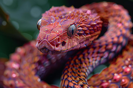 close up of the head of a red snake in the nature.