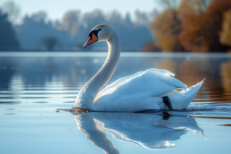 swan on blue lake water in sunny day, swans on pond, nature series