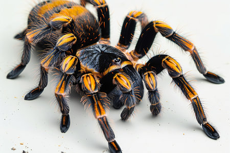 Mexican Fireleg Tarantula (Brachypelma smithi) on white background