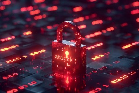Cyber security concept. Padlock on a computer keyboard. 3d renderingの写真素材