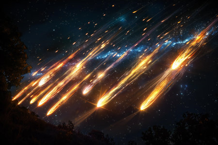 Falling meteorite in the night sky. 3D Renderingの写真素材