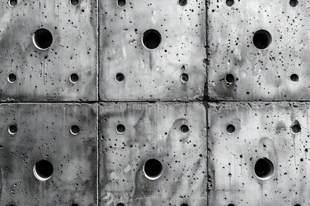 abstract background of concrete wall with holes in black and white toneの写真素材
