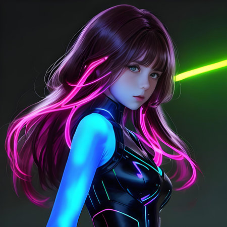 3D Illustration of a female figure with a neon glow.の写真素材