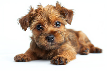 Yorkshire Terrier puppy on a white background. Dog portrait.の写真素材