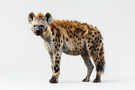 Spotted hyena - Crocuta crocuta in front of a white backgroundの写真素材