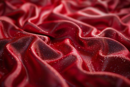 Red satin fabric with sparkles close up. Background and textureの写真素材