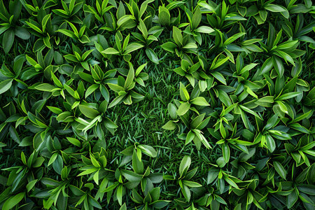 Green leaves background. Nature and environment concept. Top view, flat layの写真素材