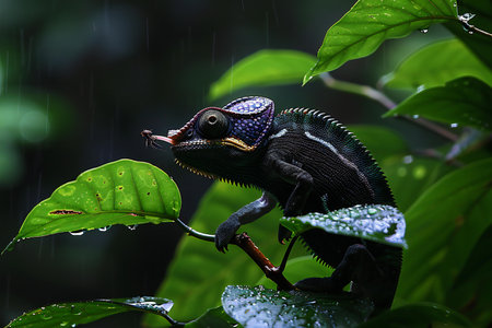Chameleon in the rainforest of Borneo, Malaysiaの写真素材