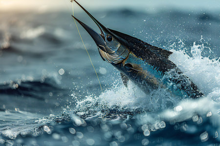 Blue marlin fish in the sea. Blue marlin fish close-up.の写真素材