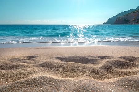 Beautiful seascape with blue sea and sandy beach in summer