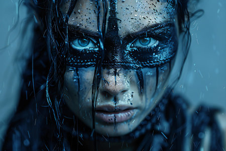 Close-up portrait of a gothic girl in the rain.