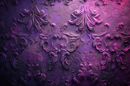 Purple grunge wall background with floral pattern. 3d rendering