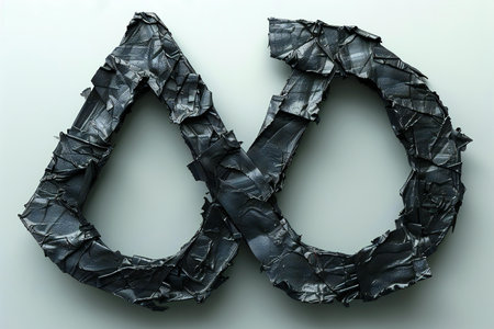 Alphabet made of crumpled black paper on a white background