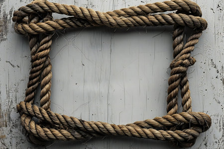 rope frame on grunge wooden background with space for your text