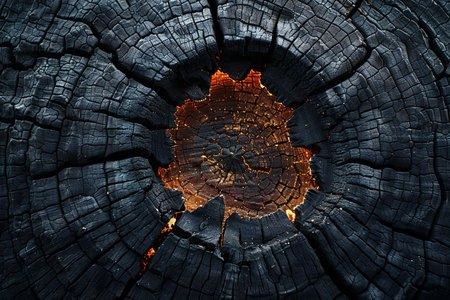 A closeup shot of a burnt tree with a fire on it