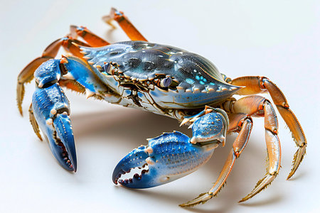 Blue crab isolated on white background. Close up of blue crab.