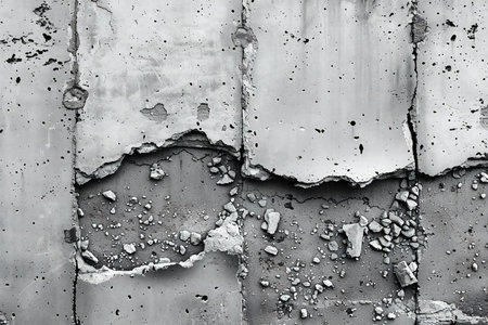 Grunge concrete wall with cracks and scratches. Black and whiteの写真素材