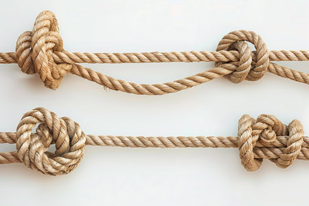 Rope tied together on a white background, closeup of photo