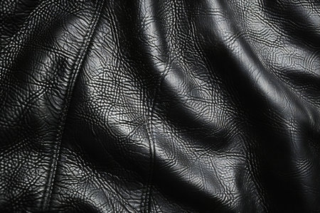 Black leather texture background. Close-up of leather texture background.の写真素材