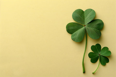Clover leaves on color background, top view. St. Patrick's Day celebration