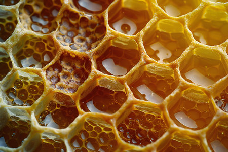 Honeycomb with honey, close-up, selective focus.