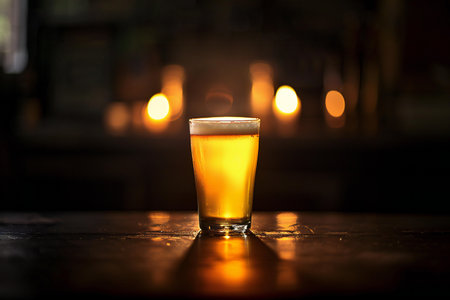 Glass of beer on a table in a pub. Selective focus.